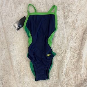 Speedo girls one-piece swimsuit size 22 in navy blue and green